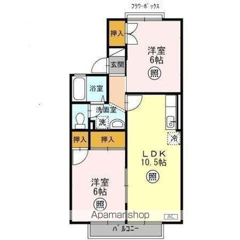グランディール A棟(2LDK/2階)の間取り写真