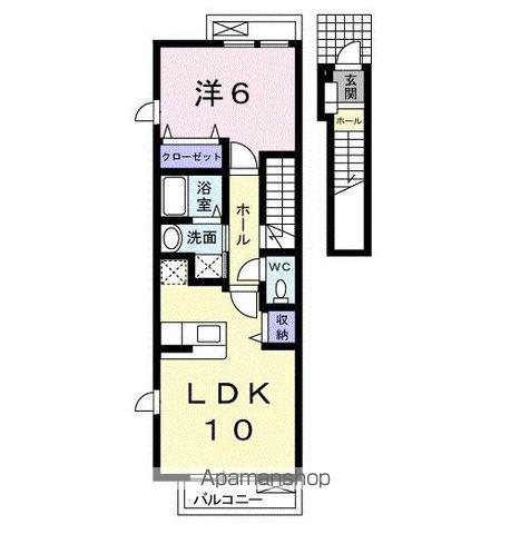 サニーサイドハウス森C(1LDK/2階)の間取り写真