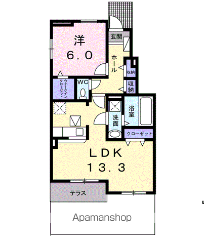 ラマニアⅠ(1LDK/1階)の間取り写真