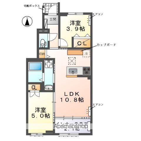 ウエストビレッヂⅠ(2LDK/1階)の間取り写真