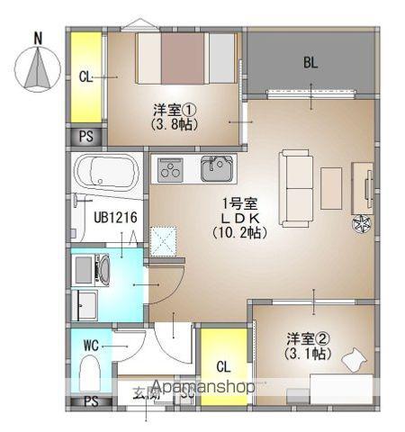 REGALEST 伊島Ⅰ(2LDK/3階)の間取り写真