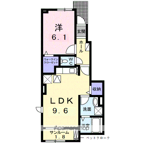 コートヴィレッジ かすみ(1LDK/1階)の間取り写真