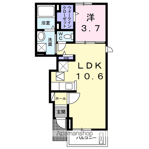イエローストーン(1LDK/1階)の間取り写真