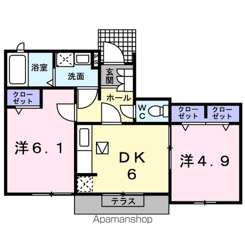 マロード(2DK/1階)の間取り写真
