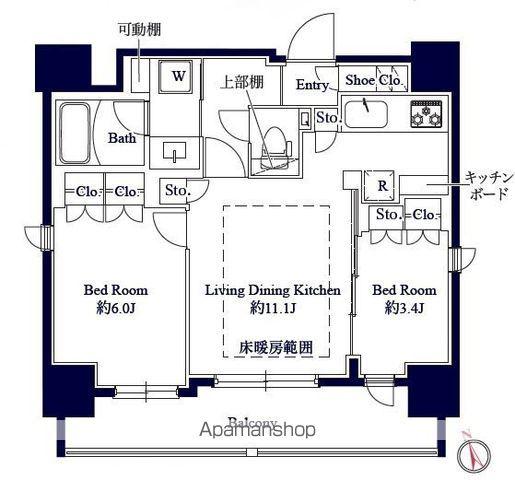 GRAN PASEO八丁堀Ⅱ(2LDK/11階)の間取り写真