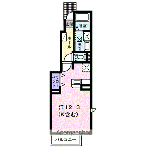 ハートフル(ワンルーム/1階)の間取り写真