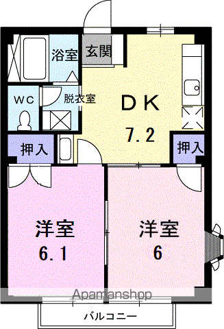 スカイビーンズ広田B(2DK/2階)の間取り写真