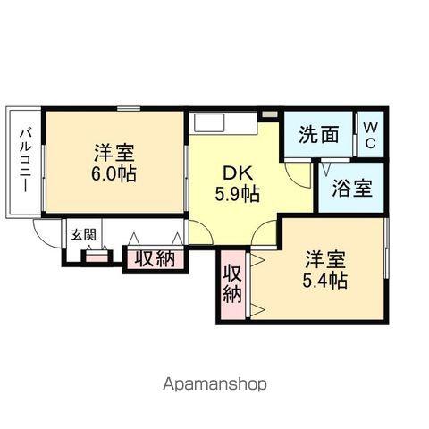 ウィルモアⅡC(2DK/1階)の間取り写真