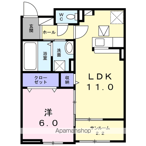 ヒルサイド TM(1LDK/1階)の間取り写真