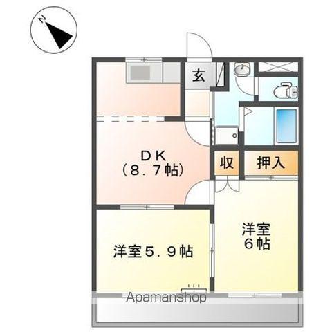 ベルグラース(2DK/2階)の間取り写真