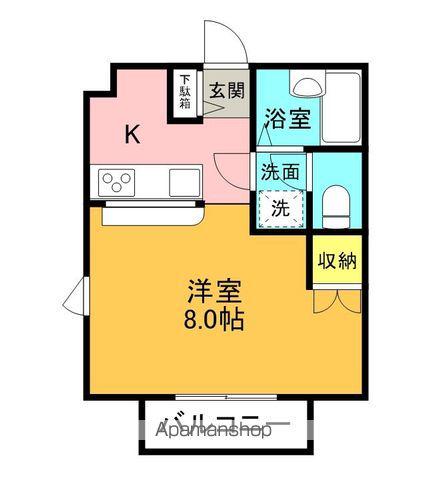 ハイツマロンフィールド B棟(ワンルーム/2階)の間取り写真