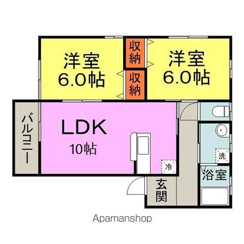 メゾンフィーユⅠ・Ⅱ棟(2LDK/2階)の間取り写真