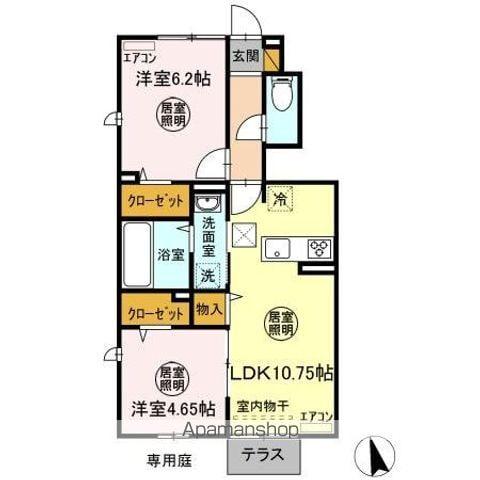 ハーモニアス浜野(2LDK/1階)の間取り写真