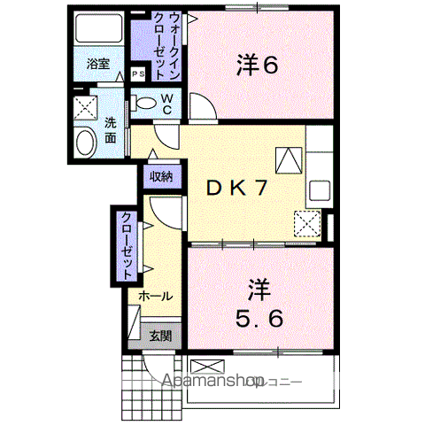 スウィート朝日Ⅱ(2DK/1階)の間取り写真