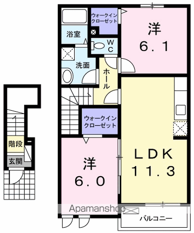 プリマヴェーラK A(2LDK/2階)の間取り写真
