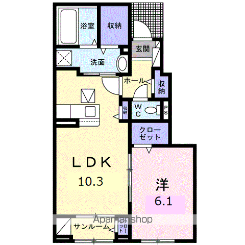 アイプレイス敦賀(1LDK/1階)の間取り写真