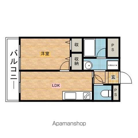 ロワイヤルユウ鹿島(1DK/4階)の間取り写真