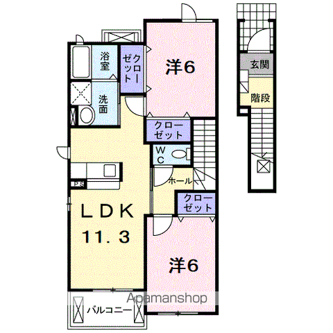 プレジールB(2LDK/2階)の間取り写真