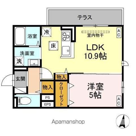 トリシア東和田 W棟(1LDK/1階)の間取り写真