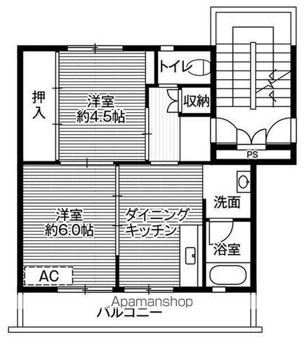 ビレッジハウス好間1号棟(2DK/3階)の間取り写真