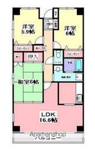 サングリーン海道割(3LDK/3階)の間取り写真