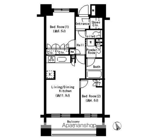 パークアクシス大塚(2LDK/9階)の間取り写真
