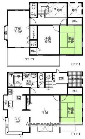 東北新幹線 郡山駅(福島) バス乗車時間：15分 久留米寺西バス停で下車 徒歩5分 2階建 築37年(4LDK)の間取り写真