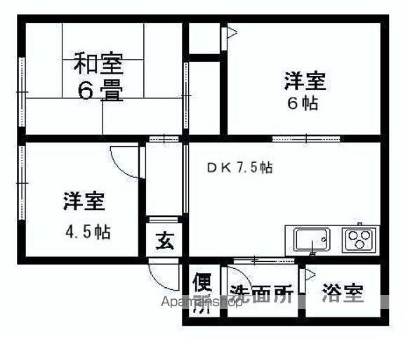 ウィンディア平川 A棟(3DK/1階)の間取り写真