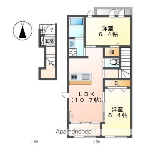 名鉄津島線 甚目寺駅 徒歩24分 2階建 築9年(2LDK/2階)の間取り写真