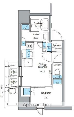 ルフォンプログレ上野御徒町(1DK/2階)の間取り写真