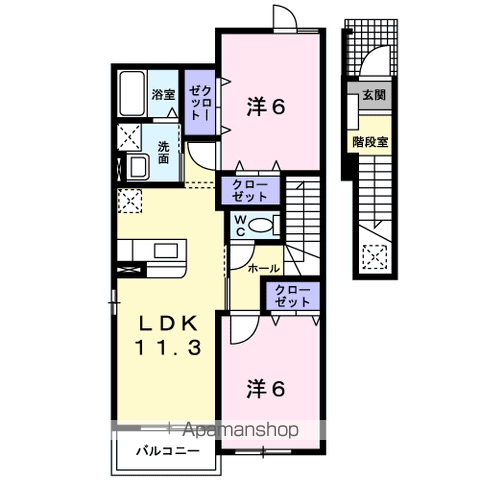 ヴァン・ルミエールⅠ(2LDK/2階)の間取り写真