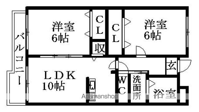 ファインヒル吉根B(2LDK/2階)の間取り写真