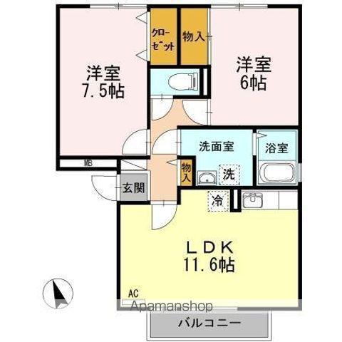 グレイスフルYA棟(2LDK/3階)の間取り写真