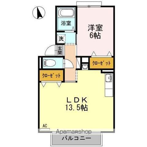 ウエストハイツ屋島(1LDK/1階)の間取り写真