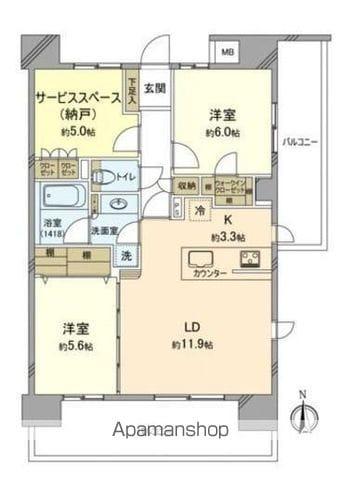 ユニーブル武蔵小金井スイート(3LDK/8階)の間取り写真