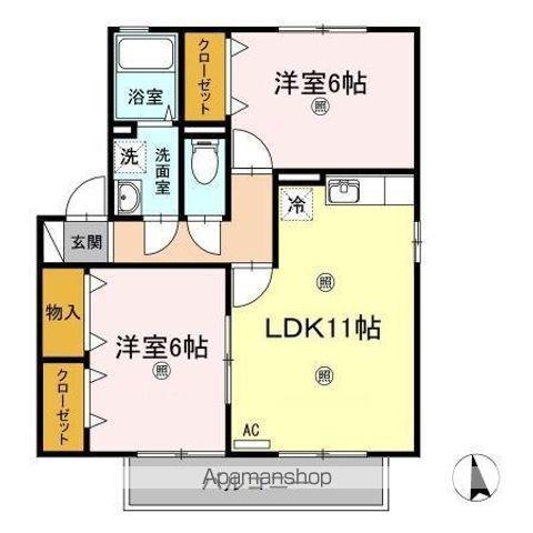 グランシャトーⅡ(2LDK/2階)の間取り写真