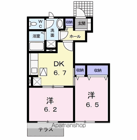 ハイム高岡 3(2DK/1階)の間取り写真