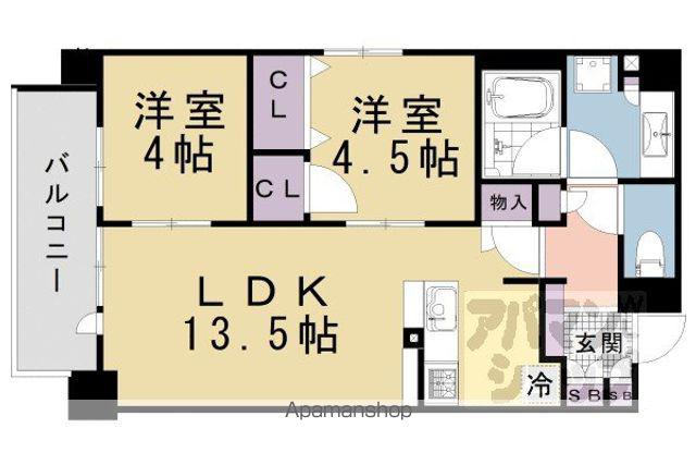 ルーシア京都烏丸御池(2LDK/4階)の間取り写真