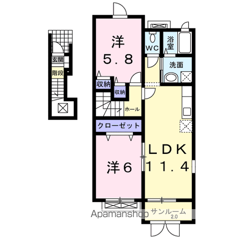 カーサ フェリーチェ2(2LDK/2階)の間取り写真
