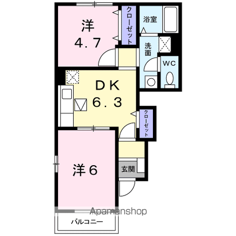 メゾン・アルル(2DK/1階)の間取り写真