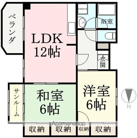 コーポ小林(2LDK/4階)の間取り写真