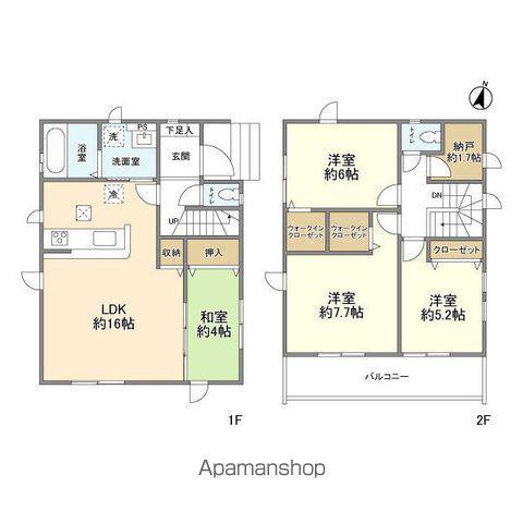 武蔵野線 吉川駅 バス乗車時間：14分 ネオポリス入口バス停で下車 徒歩9分 2階建 築2年(4SLDK)の間取り写真