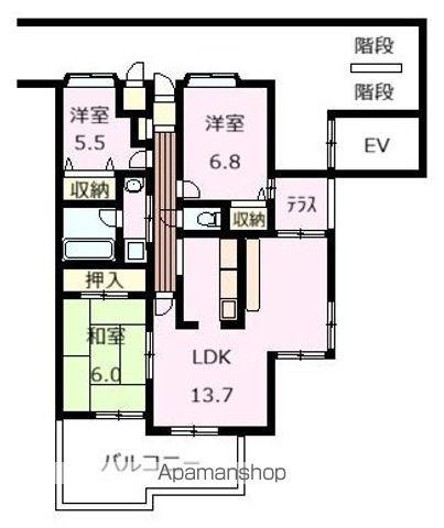 セレスト御門(3LDK/7階)の間取り写真