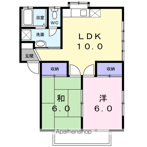 ビュー中御前B棟(2LDK/2階)の間取り写真