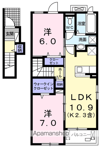 青梅線 河辺駅 徒歩21分 2階建 築4年(2LDK/2階)の間取り写真