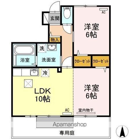 ウィルコート大松 B棟(2LDK/1階)の間取り写真