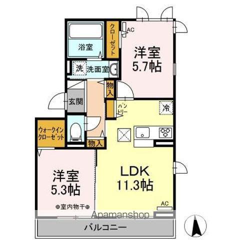 DーROOM DEARCOURT 幸町 ⅠⅡ(2LDK/1階)の間取り写真