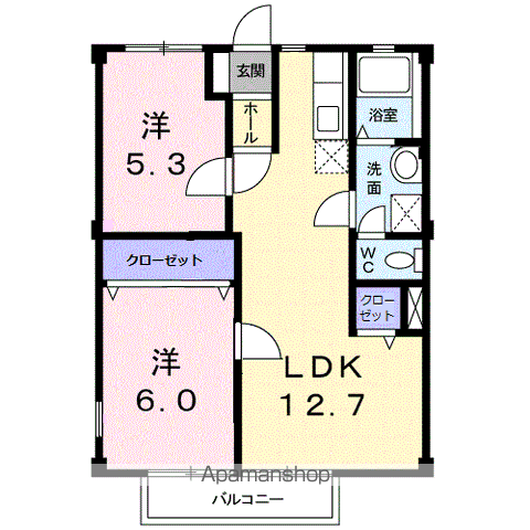 メゾン東鷲宮(2LDK/2階)の間取り写真