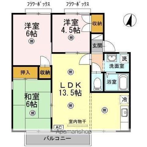 ビューラM B棟(3LDK/2階)の間取り写真