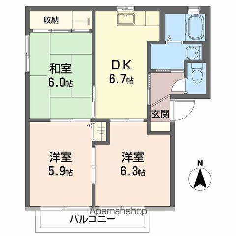 シャーメゾンラヴィ F棟(3DK/1階)の間取り写真